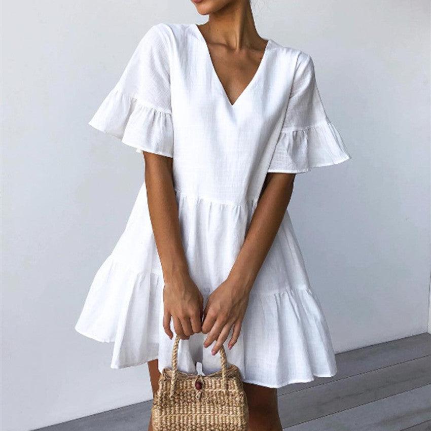 V-neck short sleeve skirt dress - MRSLM