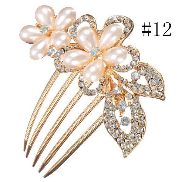 Flower Crystal Rhinestone Pearl Hair Clip Comb Pin Hairpin - MRSLM