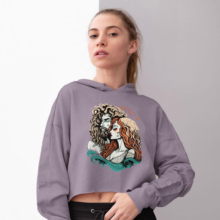 Romantic Women's Cropped Hoodie - Love Couple Cropped Hoodie - Printed Hooded Sweatshirt - MRSLM