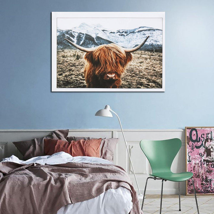 1 Piece Canvas Print Painting Highland Cow Poster Wall Decorative Printing Art Pictures Frameless Wall Hanging Decorations for Home Office - MRSLM