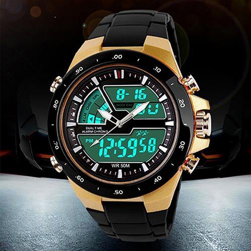 Men Waterproof Sport Digital Analog Dual Time Alarm Date Chronograph Wrist Watch - MRSLM