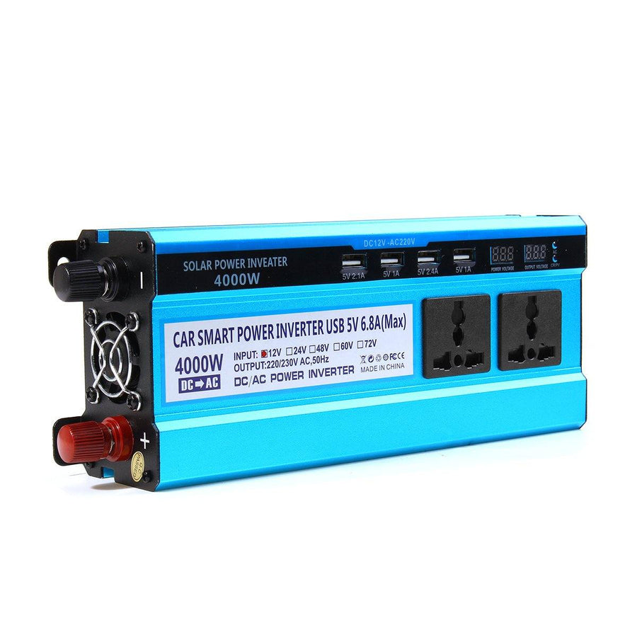 4000W LCD Solor Power Inverter DC 12V/24V/48V To AC 220V Converter 3 Sockets 4 USB Ports - MRSLM