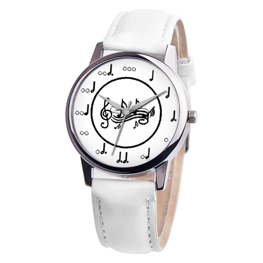 Fashion Music Note Analog Round Dial Faux Leather Band Unisex Quartz Wrist Watch - MRSLM