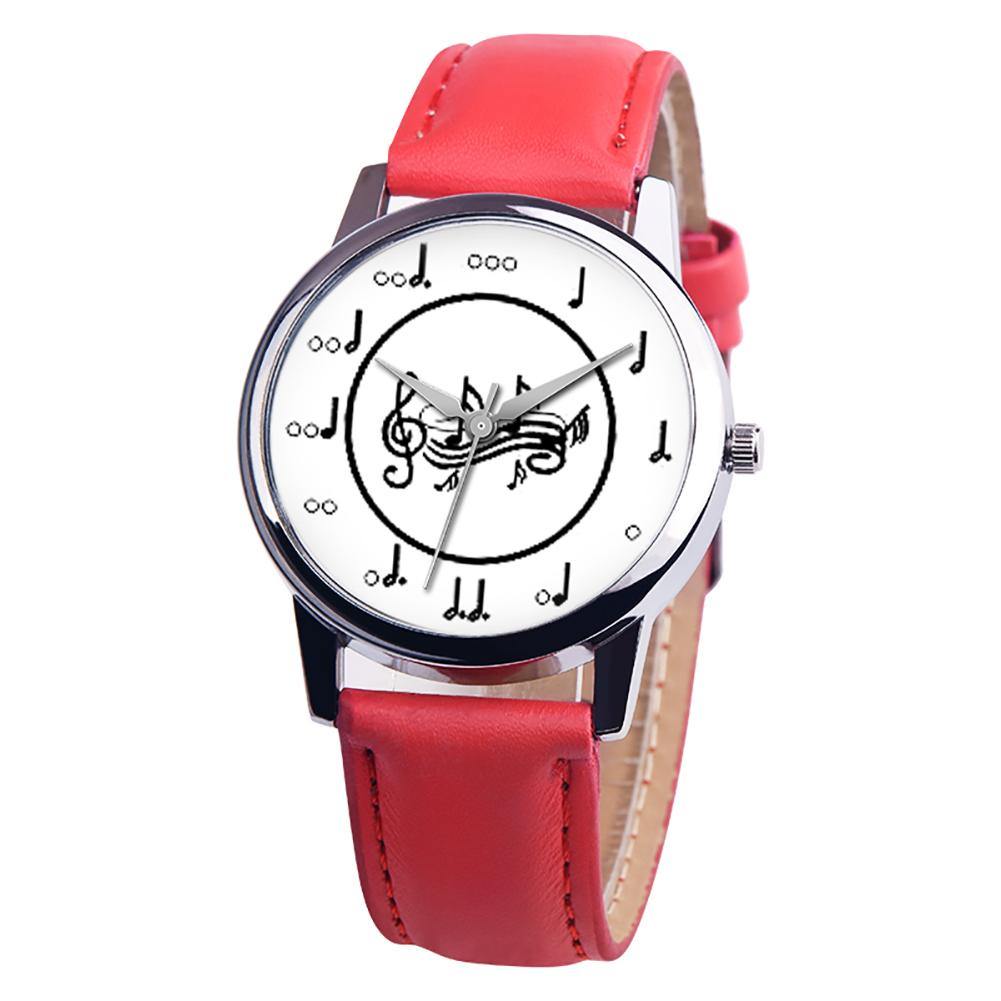 Fashion Music Note Analog Round Dial Faux Leather Band Unisex Quartz Wrist Watch - MRSLM