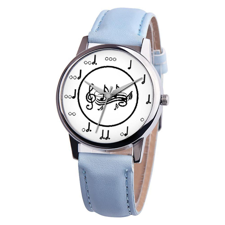 Fashion Music Note Analog Round Dial Faux Leather Band Unisex Quartz Wrist Watch - MRSLM