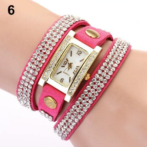 Lady Vintage Square Dial Rhinestone Multilayer Faux Leather Bracelet Wrist Watch - MRSLM