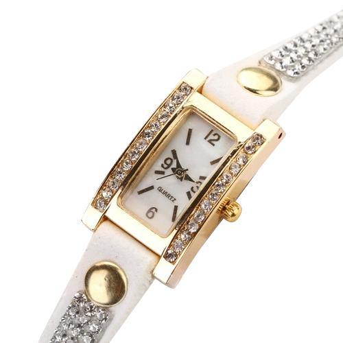 Lady Vintage Square Dial Rhinestone Multilayer Faux Leather Bracelet Wrist Watch - MRSLM