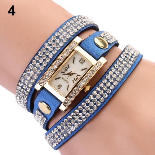 Lady Vintage Square Dial Rhinestone Multilayer Faux Leather Bracelet Wrist Watch - MRSLM