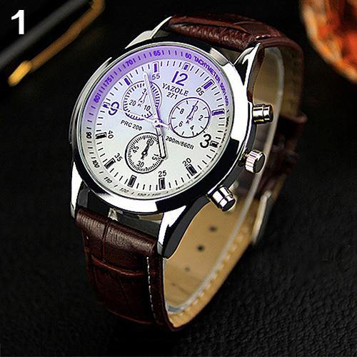 Unisex Military Business Stainless Steel Case Faux Leather Analog Quartz Watch - MRSLM