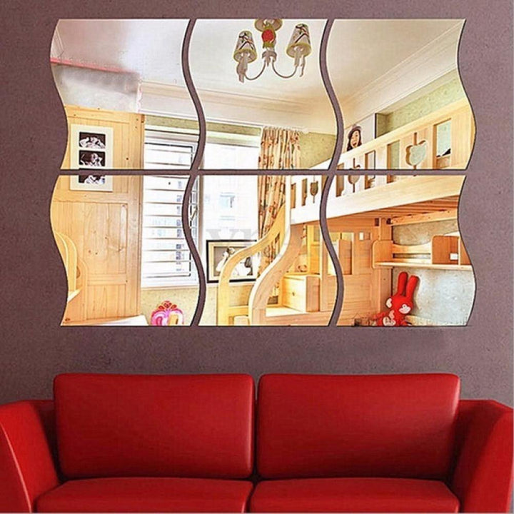 6Pcs/Set DIY Removable Home Room Wall Mirror Sticker Art Decor Decoration - MRSLM