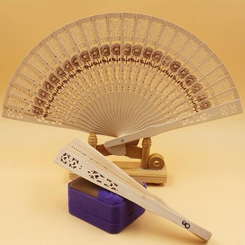 Vintage Hollow Carved Wooden Flower Folding Hand Held Fan Wedding Bridal Decor - MRSLM