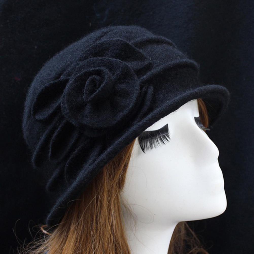 Vintage Women Wool Church Cloche Flapper Hat Lady Bucket Winter Flower Cap - MRSLM