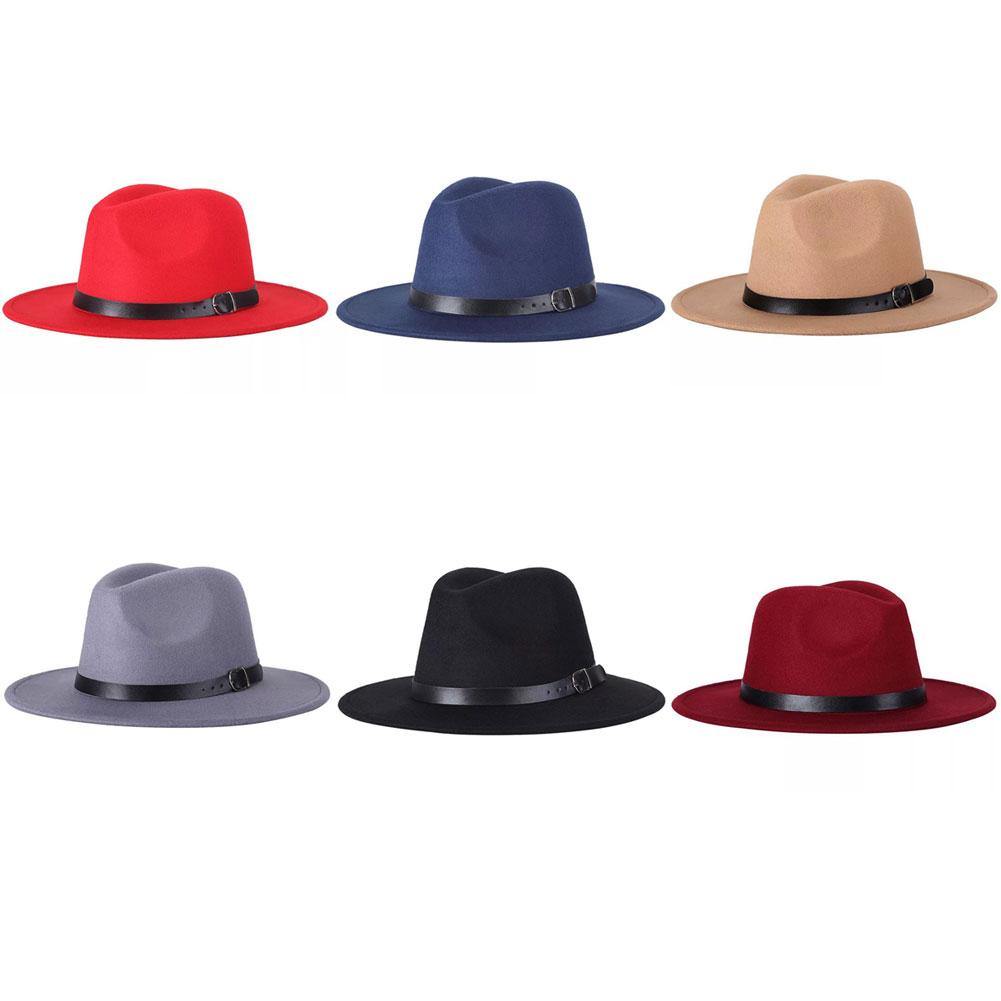 Vintage Unisex Autumn Winter Fedora Wide Brim Cap Outdoor Casual Hat with Belt - MRSLM