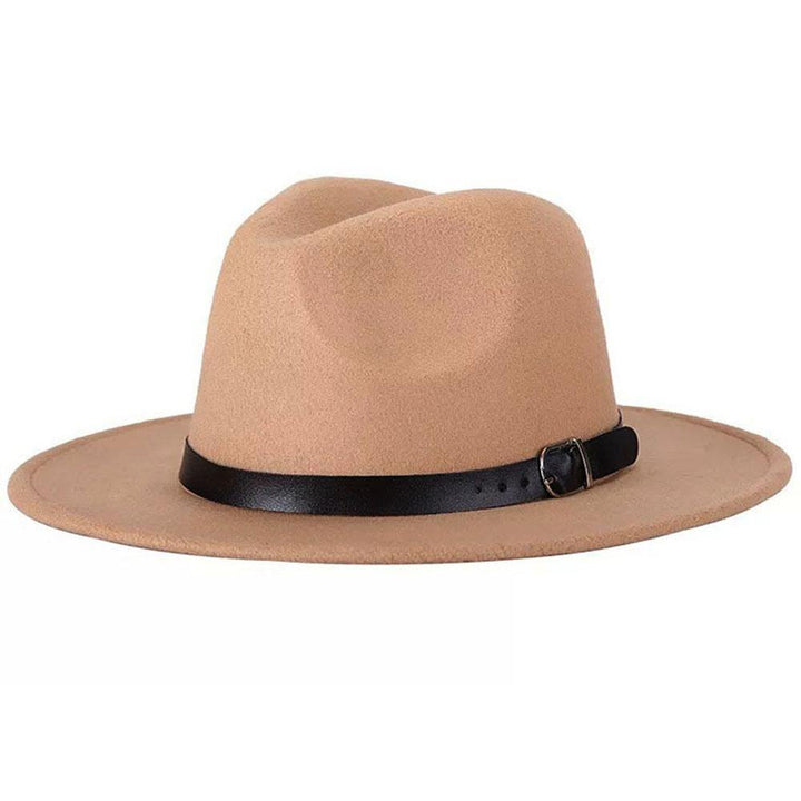 Vintage Unisex Autumn Winter Fedora Wide Brim Cap Outdoor Casual Hat with Belt - MRSLM