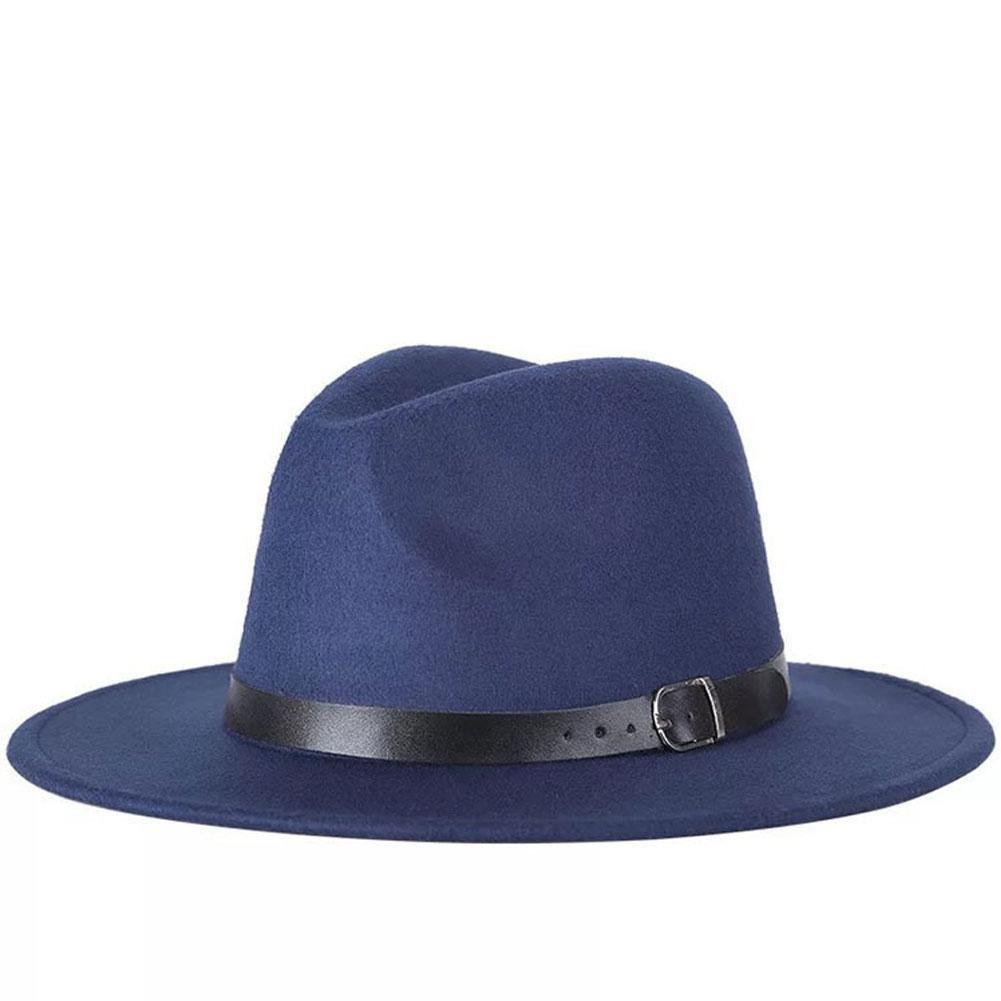 Vintage Unisex Autumn Winter Fedora Wide Brim Cap Outdoor Casual Hat with Belt - MRSLM