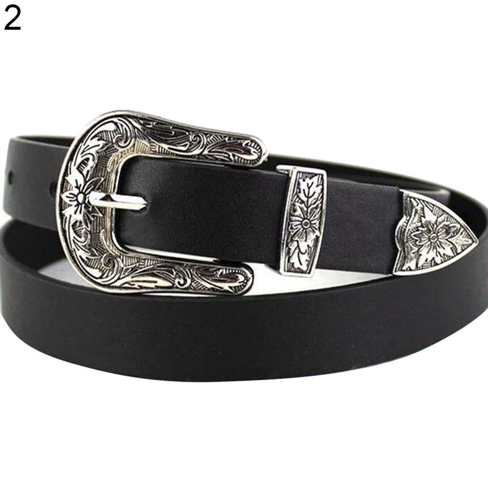 Women Faux Leather Single/Double Buckle Western Cowgirl Waist Belt Waistband - MRSLM