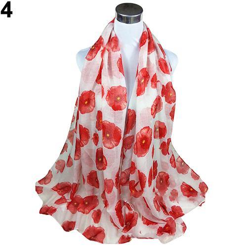 Women's Fashion Sexy Poppy Flowers Print Chiffon Comfortable Shawl Long Scarf - MRSLM