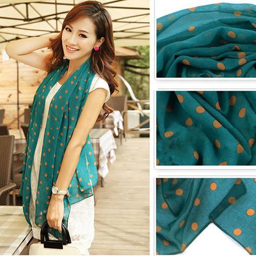 Women Dots Print Soft Cotton Long Soft Scarf Neck Shawl Scarves Beach Wrap Stole - MRSLM