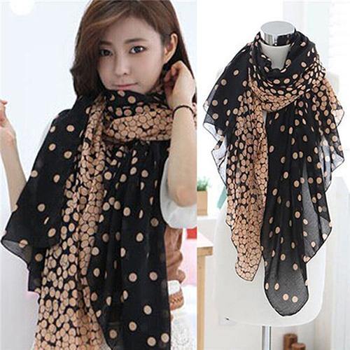 Women's Long Candy Gradual Color Round Dots Scarf Shawl Wraps Stole Soft Scarves - MRSLM