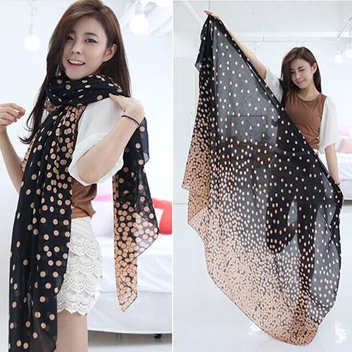 Women's Long Candy Gradual Color Round Dots Scarf Shawl Wraps Stole Soft Scarves - MRSLM