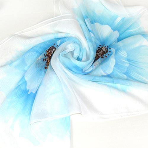 Women Elegant Begonia Flower Pattern Soft Long Scarf Shawl Chiffon Neck Scarves - MRSLM