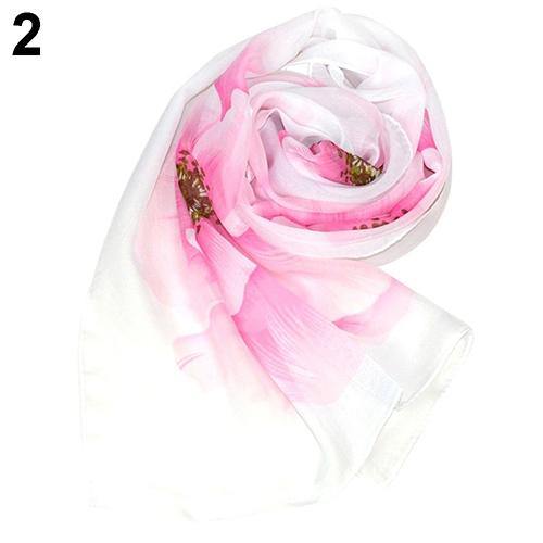 Women Elegant Begonia Flower Pattern Soft Long Scarf Shawl Chiffon Neck Scarves - MRSLM