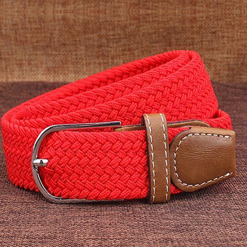 Men's Women's Canvas Plain Webbing Metal Buckle Woven Stretch Waist Belt Strap - MRSLM