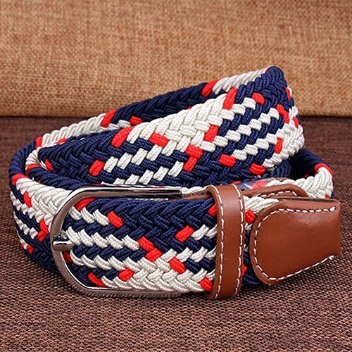 Men's Women's Canvas Plain Webbing Metal Buckle Woven Stretch Waist Belt Strap - MRSLM