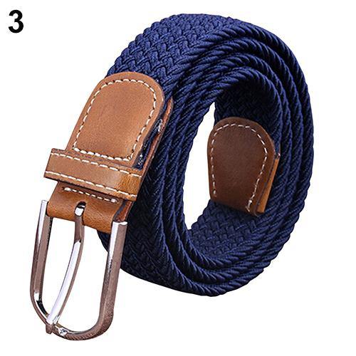 Men's Women's Canvas Plain Webbing Metal Buckle Woven Stretch Waist Belt Strap - MRSLM