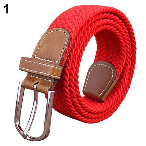 Men's Women's Canvas Plain Webbing Metal Buckle Woven Stretch Waist Belt Strap - MRSLM