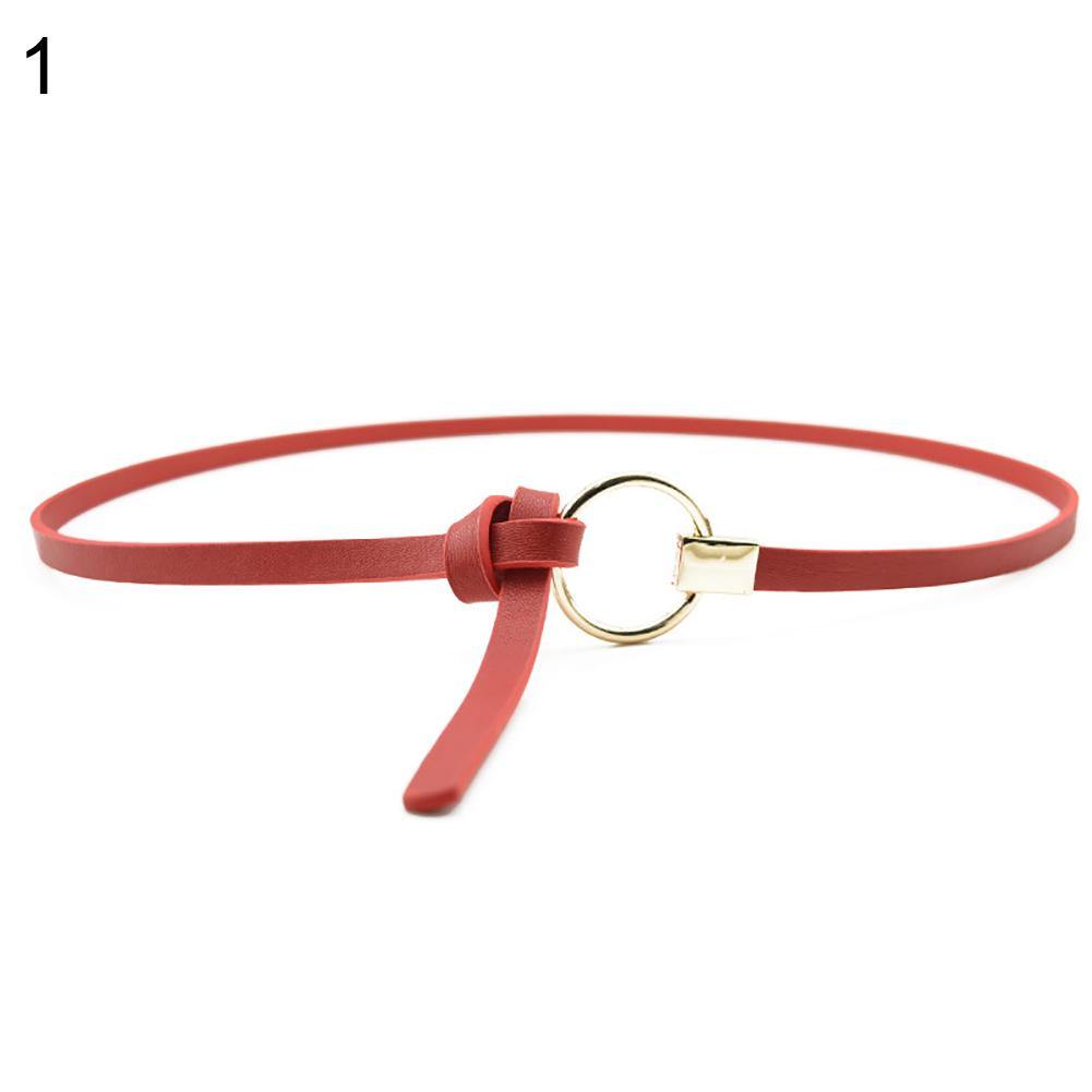 Fashion Women Metal Round Ring Faux Leather Slim Waist Belt Strap Waistband - MRSLM