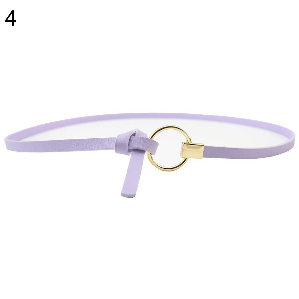 Fashion Women Metal Round Ring Faux Leather Slim Waist Belt Strap Waistband - MRSLM