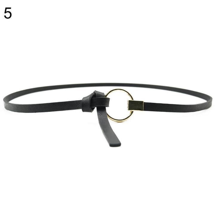 Fashion Women Metal Round Ring Faux Leather Slim Waist Belt Strap Waistband - MRSLM