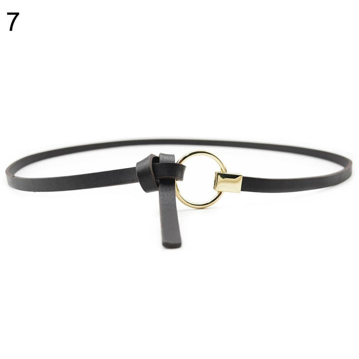 Fashion Women Metal Round Ring Faux Leather Slim Waist Belt Strap Waistband - MRSLM