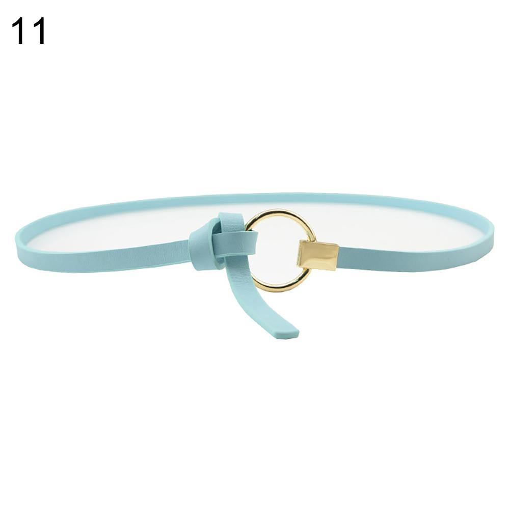 Fashion Women Metal Round Ring Faux Leather Slim Waist Belt Strap Waistband - MRSLM