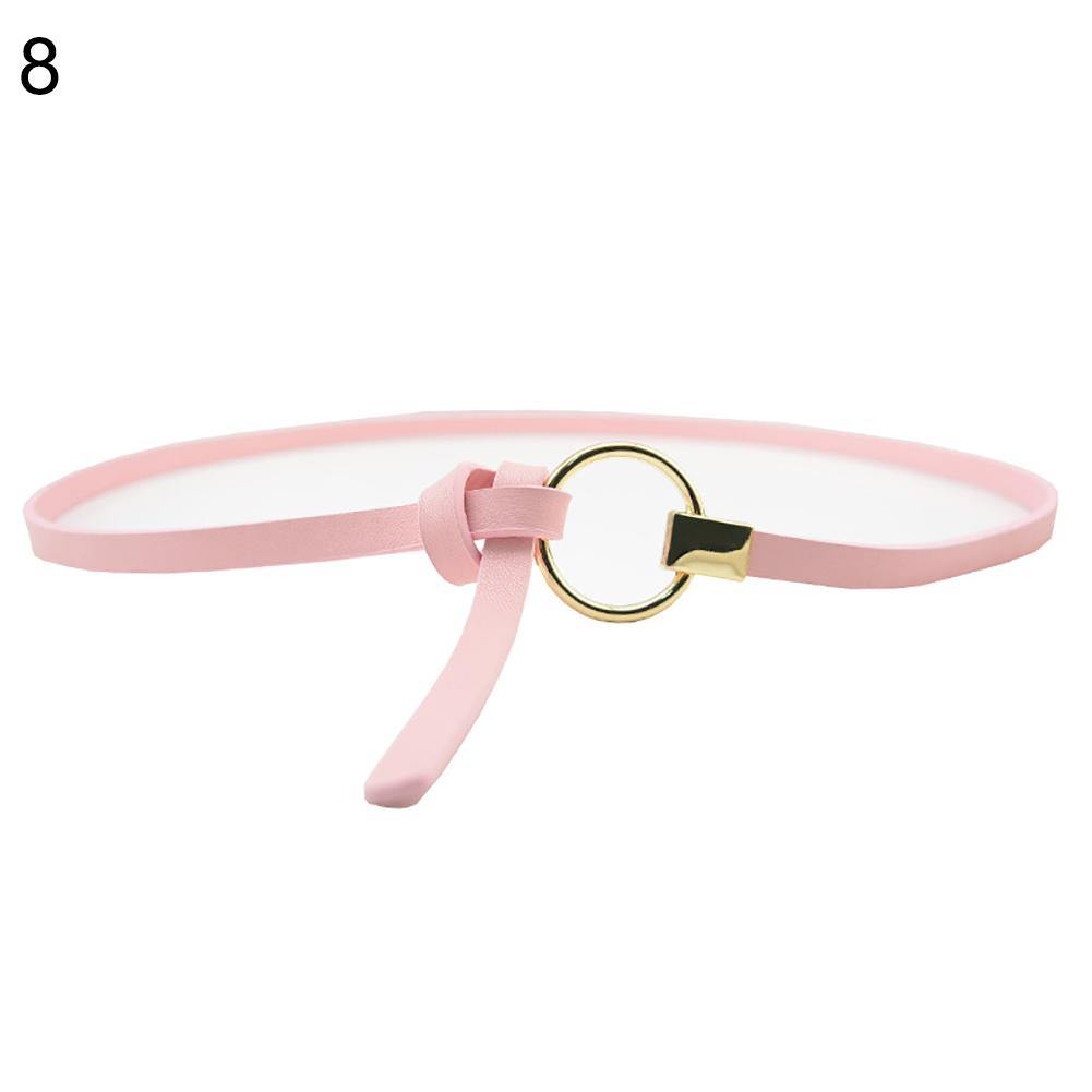 Fashion Women Metal Round Ring Faux Leather Slim Waist Belt Strap Waistband - MRSLM