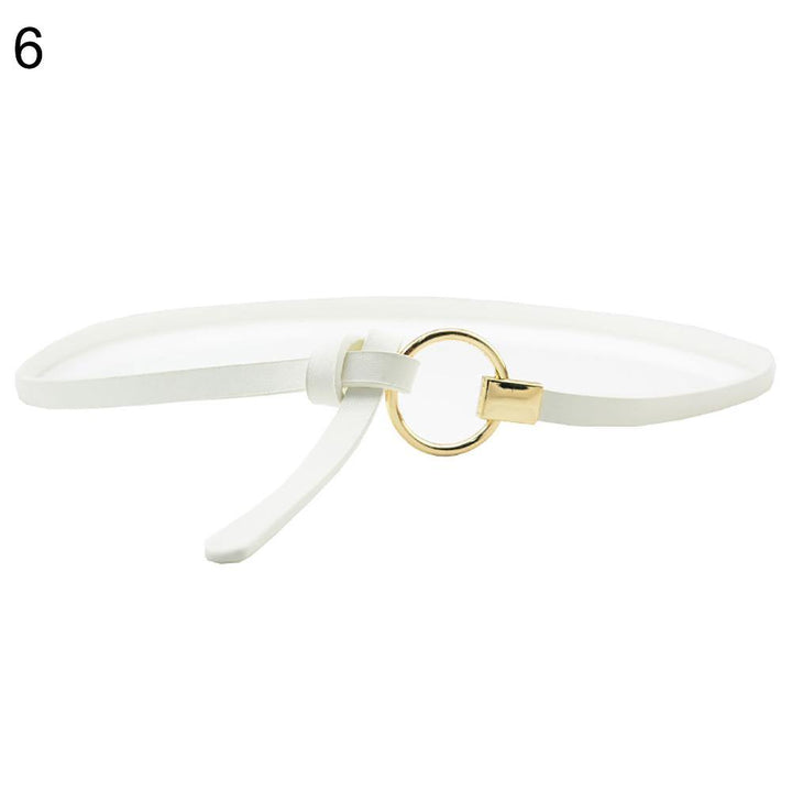 Fashion Women Metal Round Ring Faux Leather Slim Waist Belt Strap Waistband - MRSLM