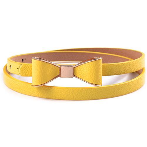 Women's Fashion Candy Color Bowknot Faux Leather Thin Skinny Waistband Belt Sash - MRSLM