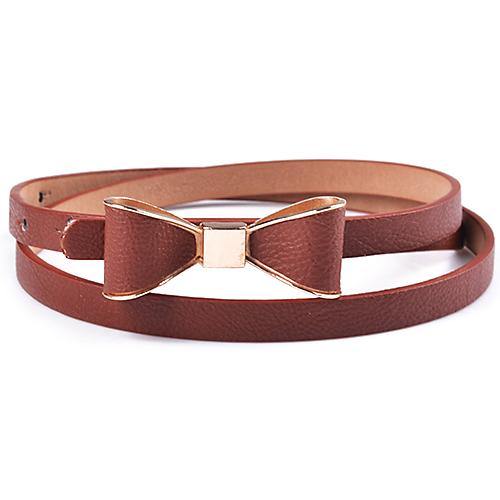 Women's Fashion Candy Color Bowknot Faux Leather Thin Skinny Waistband Belt Sash - MRSLM