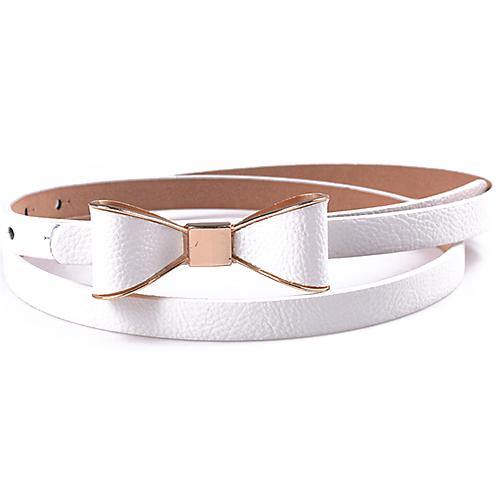 Women's Fashion Candy Color Bowknot Faux Leather Thin Skinny Waistband Belt Sash - MRSLM