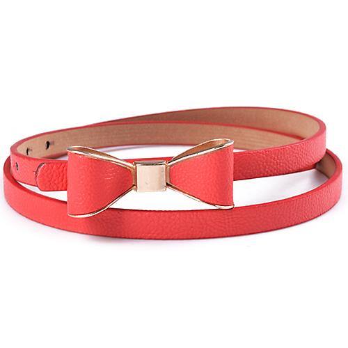 Women's Fashion Candy Color Bowknot Faux Leather Thin Skinny Waistband Belt Sash - MRSLM