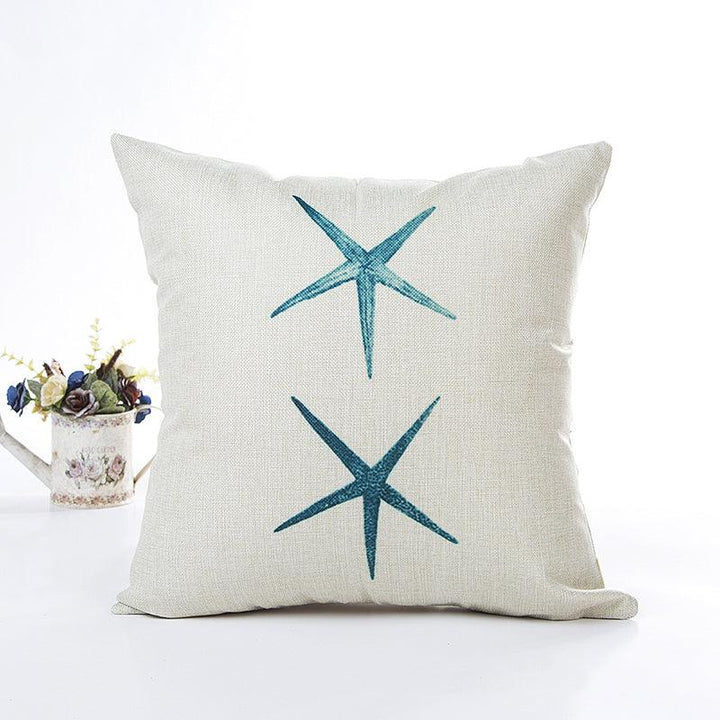 Blue Sea House Starfish Cotton Linen Cushion Cover Square Soft Decorative Pillow Case - MRSLM