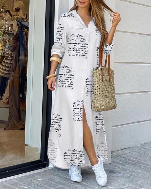 Long Shirt Dress With Irregular Hem With Positioning Printing - MRSLM