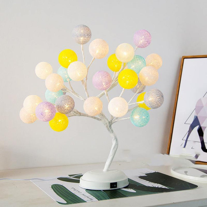 Creative Cotton Ball Tree Lamp Battery USB Table Lamp Rattan Ball Lamp - MRSLM