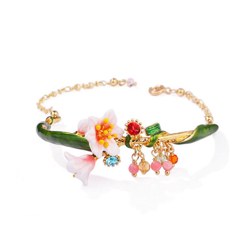 French forest hand-painted enamel glaze flower bracelet personality temperament adjustable bracelet hand jewelry lady - MRSLM