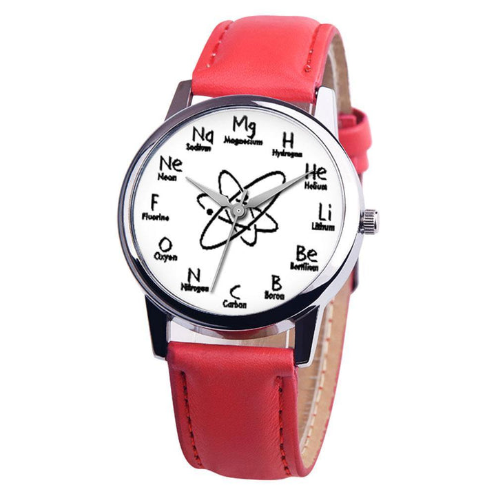 Chemical Symbol Faux Leather Band Unisex Casual Round Quartz Wrist Watch Gift - MRSLM