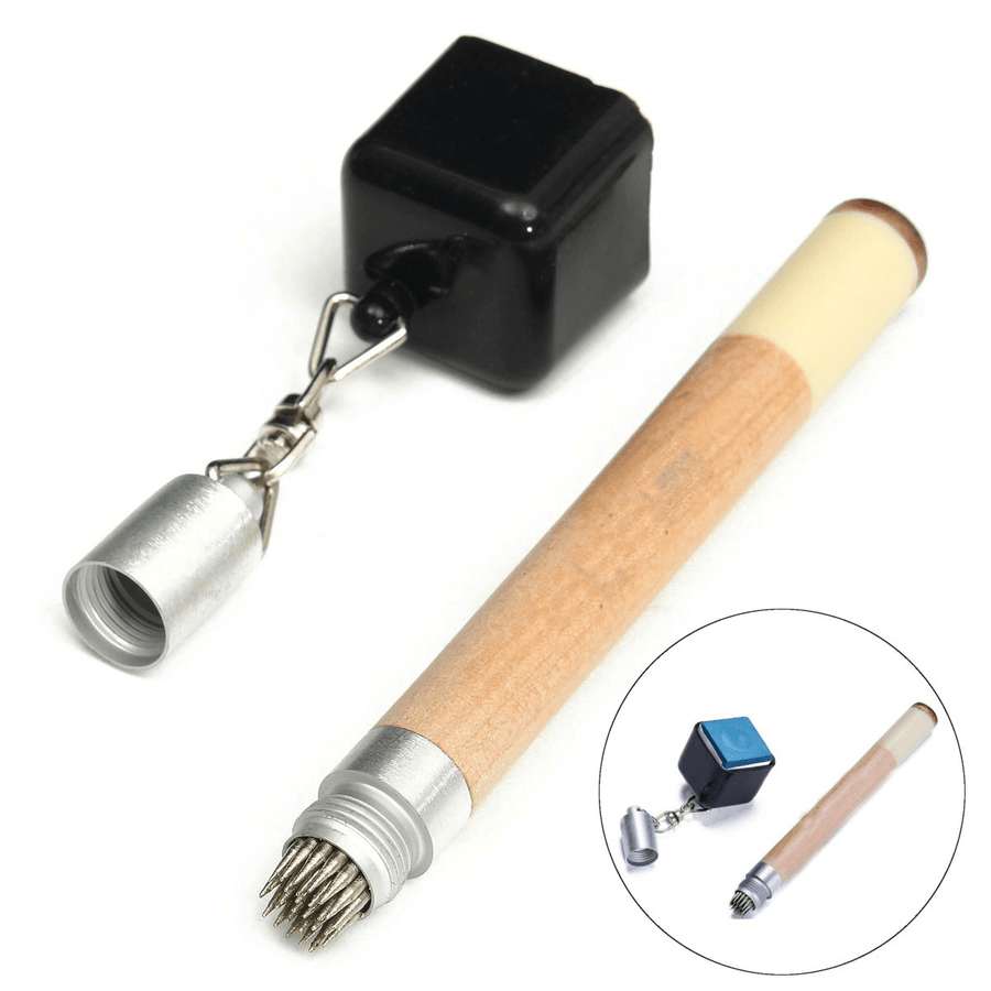 2 in 1 Portable Wood Handle Pocket Pool Snooker Billiard Chalk Holder Cue Table Accessory - MRSLM