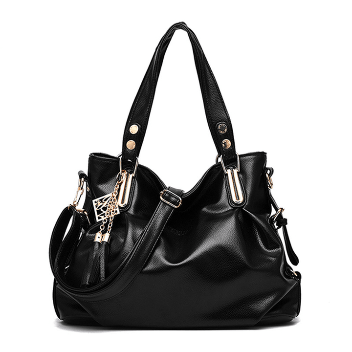 Women Faux Leather Tassel Soft Leather Handbag - MRSLM
