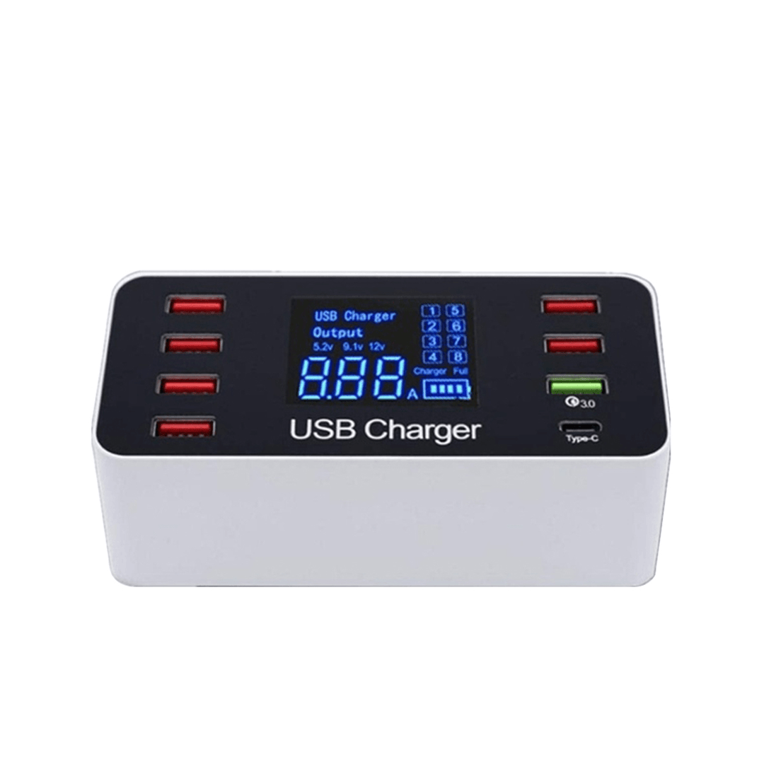 Portable 8-Port USB Adapter Phone MP3/4 Charging LCD Display QC3.0 Fast Charger - MRSLM