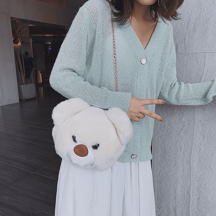 Women Cute Plush Bear Chains Shoulder Bag Crossbody Bag - MRSLM